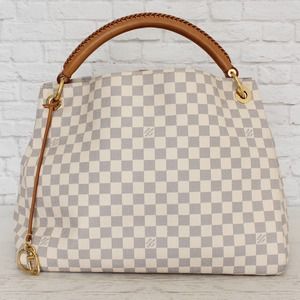 Louis Vuitton Artsy MM Damier Azur Shoulder Bag White Tote Handbag Purse Hobo LV